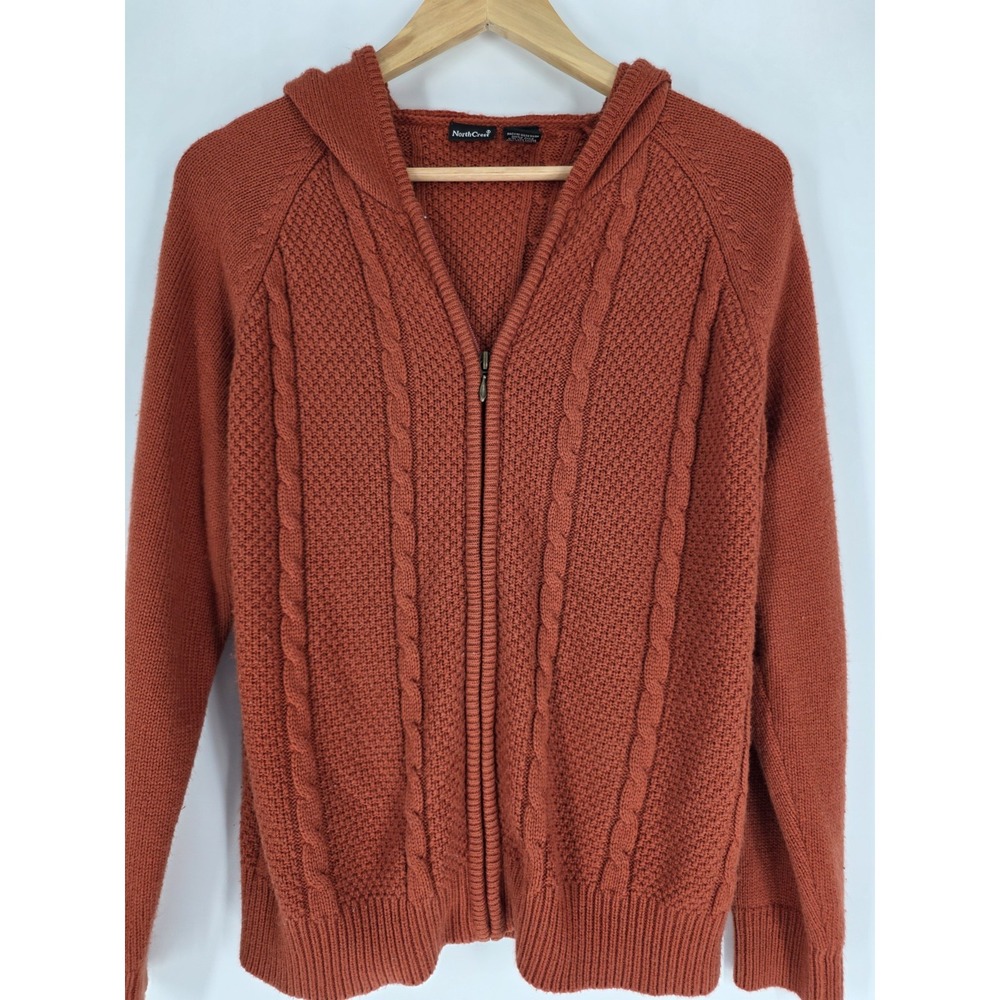 Women's Vintage Y2K North Crest Cable Knit Size L Cardigan Hoodie Sweater Rust